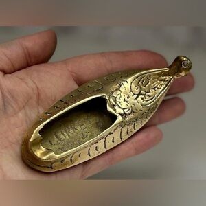 Vintage Brass Shoe Ashtray, Turkish Etched Design